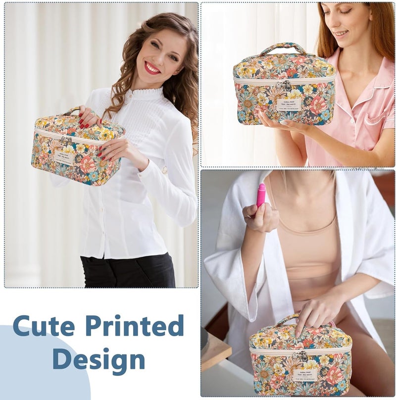Gosect Large Makeup Bag, Cute Cosmetic Bag for Women Girls, Floral Coquette Aesthetic Toiletry Bag, Travel Make Up Organizer Bag (South Twigs Flower) - Image 3